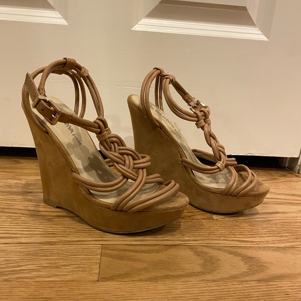 Tan strappy wedges